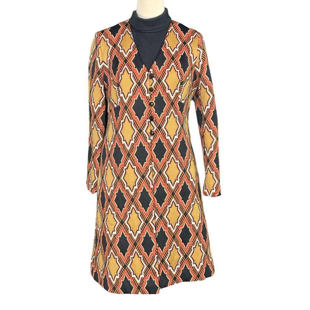 Vintage 60s 70s Mod Shift Dress & Matching Jacket  Geometric Atomic Gay Gibson